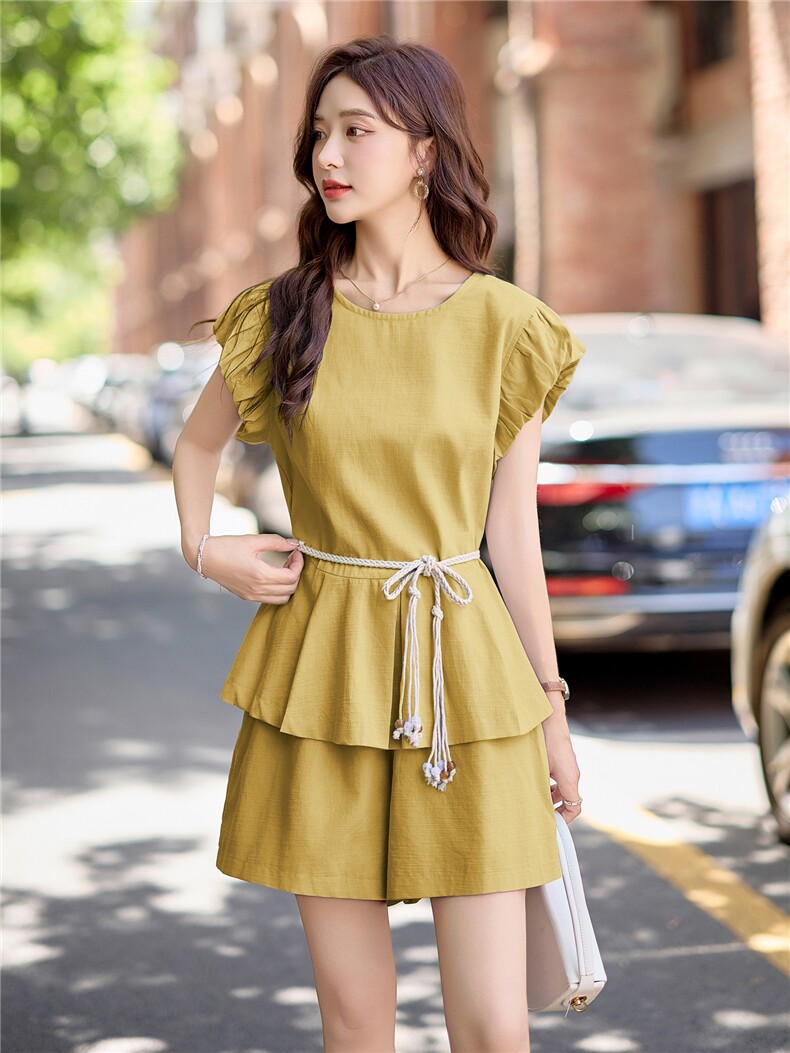 时尚休闲棉麻短裤套装女2025夏季新款小个子洋气减龄巨好看两件套,女装套装/套裙,慕依路