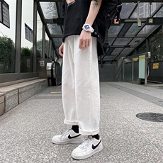 ins夏季垂感阔腿新款九分裤白色牛仔裤男宽松直筒韩版K557-P35，男装休闲裤，星座512-2