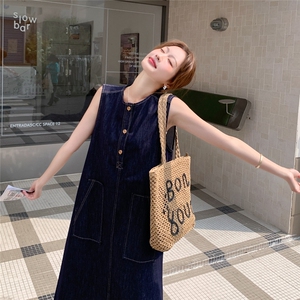 设计感大口袋薄款牛仔背心裙女2025夏季新时尚韩系百搭淡人A字裙图片