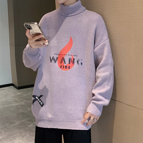 ！2023秋冬新款男士高领毛衣品质加厚保暖印花针织衫M702P55图片