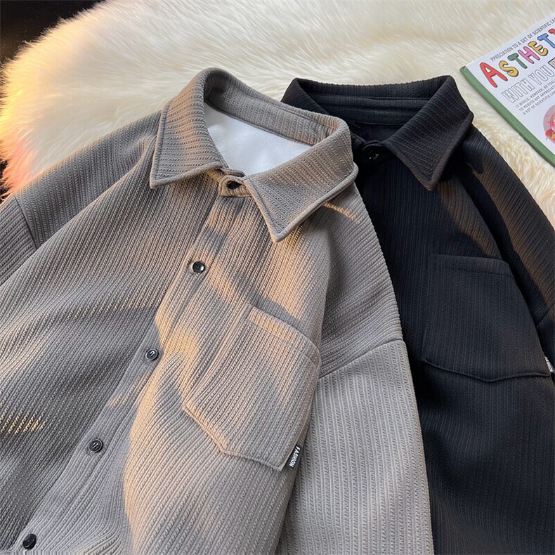 M-8XL秋冬款加绒衬衫加肥加大码纯色复古外套保暖上衣CS9003/P58，男装衬衫，电商B238