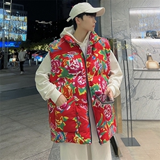 M3男女休闲立领花棉马甲外套团队表演出大码新中式背心坎肩棉衣潮，男装背心/马甲，星座115A(原星座507）