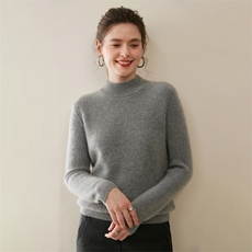 新款纯色半高圆领针织套头上衣时尚简约风，女装羊绒衫，首品羊绒