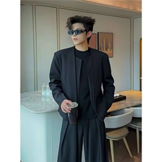 【现货】DXZ86-批60新款流行假两件西服加垫肩新中式斜襟亚麻外套，男装西服，星座603-2