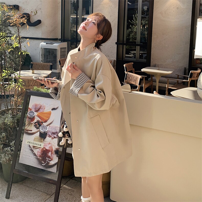 新款现货主推袖口拼风衣外套9879-P155-K218,女装风衣,2C129