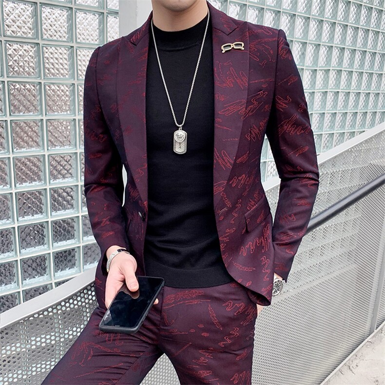休闲西服套装男两件套新浪结婚礼服提花西装A470-TZ07图片