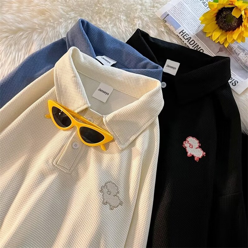 华夫格POLO衫长袖T恤男春季款ins潮流日系上衣服W0506-P33,男装卫衣,星座308B-1