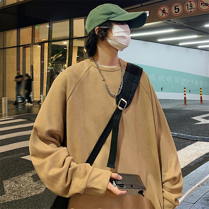 新款男百搭设计感麂皮绒面料圆领港风卫衣VE2021-P50控88图片