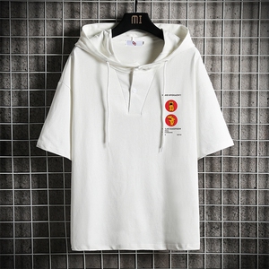 LD54093-P45 连帽短袖t恤男大码胖子带帽五分袖中袖 网格挂拍图片