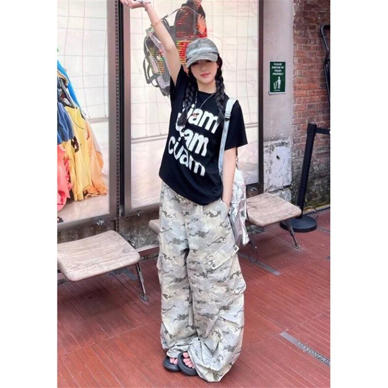 时尚新款慵懒迷彩工装裤长裤女宽松休闲裤女文艺气质KN6095,男装工装外套,星座1116A（原606A-3）