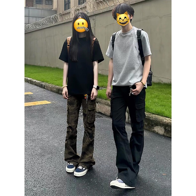 网图美式迷彩工装牛仔裤男高街vibe情侣微喇裤子-A2156P45无差价,男装牛仔裤,电商B241
