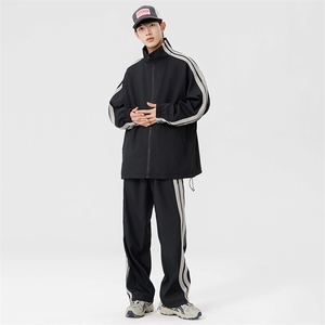 港风青少年情侣运动宽松拼接长袖夹克休闲裤套装TZ93 P90图片