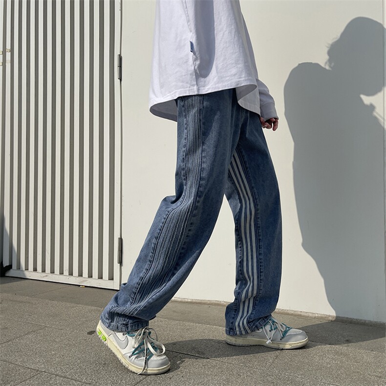三条杠高街牛仔裤直筒拖地裤B342-NK1004-P55控68,男装牛仔裤,电商B342
