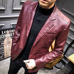 潮流修身皮西装小码男装原创PU皮皮外套休闲西服男士韩版J图片