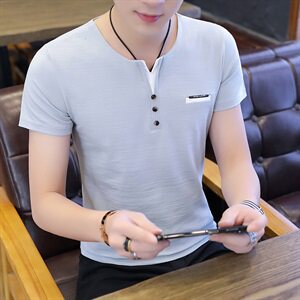 5021男士短袖t恤薄款V领春夏韩版纯色休闲打底衫青年男装上衣图片