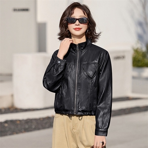 皮衣外套女短款2025新款春季时尚立领小个子休闲机车服皮夹克上衣图片