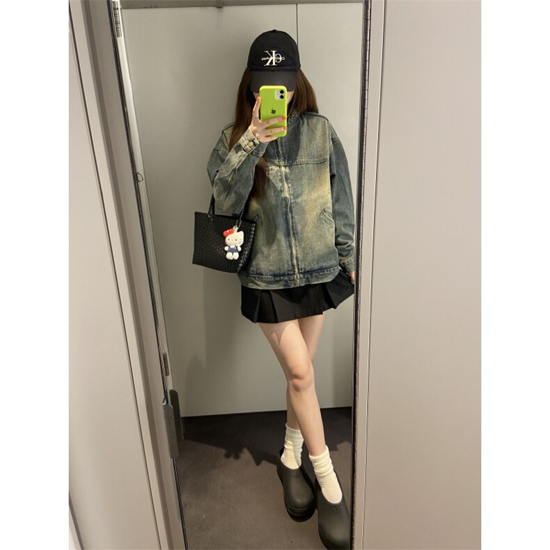 【有货】美式复古垫肩牛仔外套男女款高级感立领夹克JK05CC-特P68,男装夹克,星座1007（原301D）
