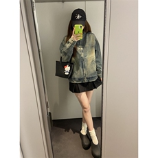 【有货】美式复古垫肩牛仔外套男女款高级感立领夹克JK05CC-特P68，男装夹克，星座1007（原301D）