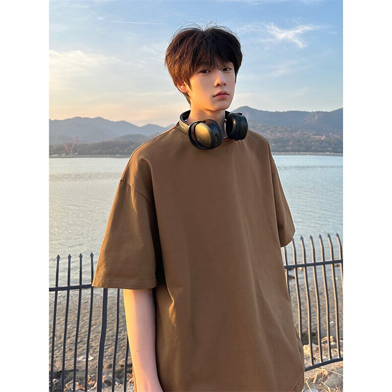 复古休闲时尚圆领纯棉T桖上衣港风情侣款潮流宽松短袖HY33TP16,男装T恤,电商A102B