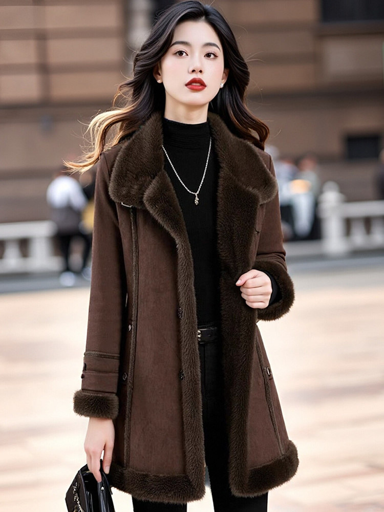 【大货已出】高档皮毛一体时尚中长款外套气质大衣加绒保暖棉服女,女装皮草,韩蔻秀
