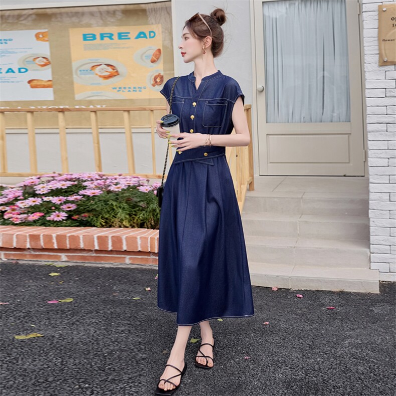 牛仔连衣裙女夏季薄款2025新款今年流行爆款长款高级感,女装连衣裙,韩蔻秀