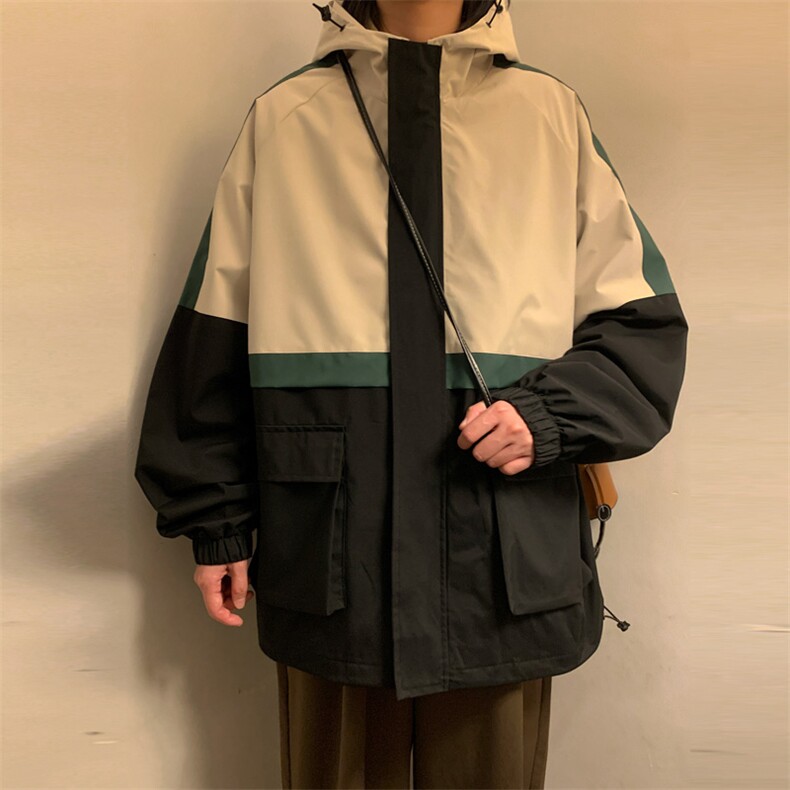 新款连帽冲锋衣夹克男撞色港风拼接潮流休闲外套JK2303-P68,男装夹克,星座717