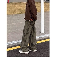 小众设计感宽松褶皱拼接做旧牛仔裤男潮牌休闲阔腿廓形弯刀裤，男装牛仔裤，星座506A