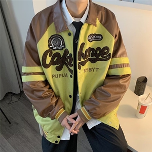 春秋麂皮拼皮韩版潮牌休闲宽松工装百搭外套情侣装夹克JK0665-P69图片