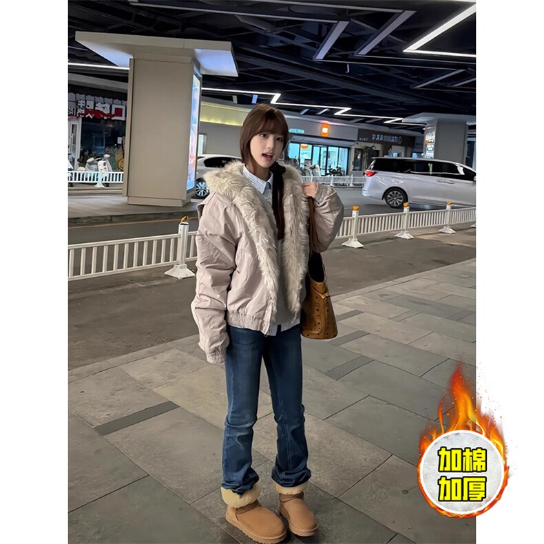 现货高品质美式高街冬季重磅硬挺短款座山雕毛领棉衣男女加厚外套,男装棉衣,电商A486