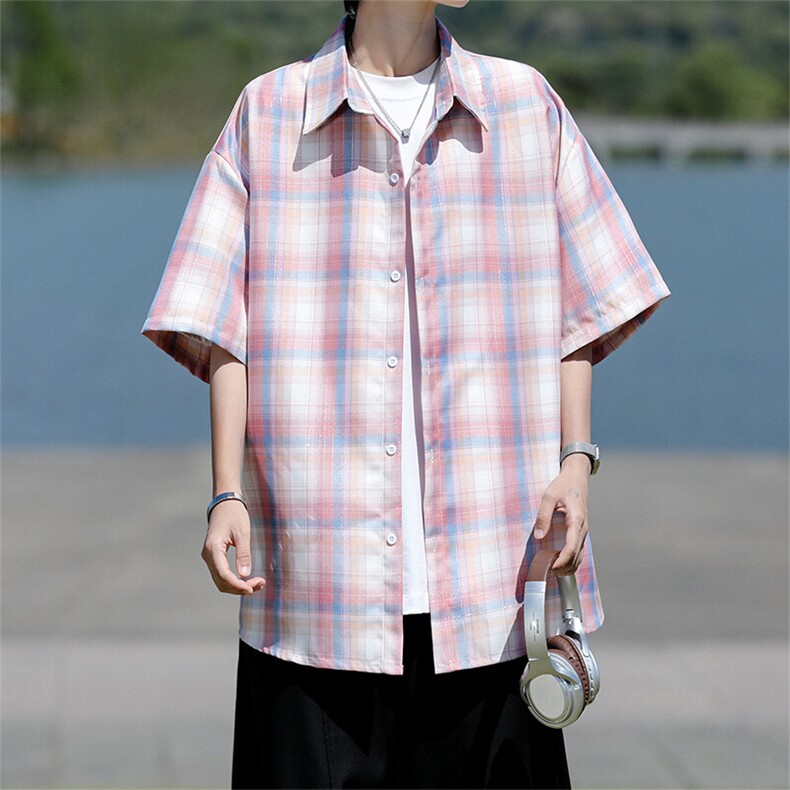 8XL-M格子短袖衬衫男夏季薄款DK制服衬衣JK学院风半袖外套DC28004图片