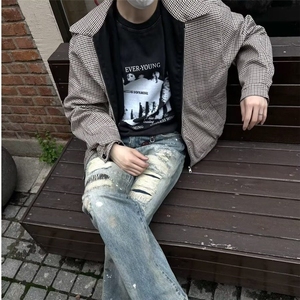 双面穿休闲极简斜纹美利奴羊毛混纺银色拉链剑道夹克图片