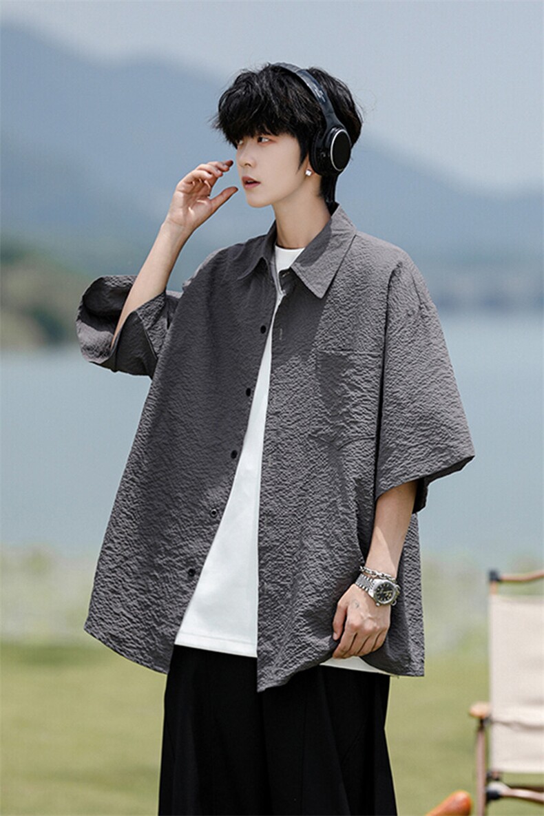 8XL-M泡泡纱盐缩肌理短袖衬衫男夏季冰丝外套防晒衬衣DC28011P36,男装衬衫,电商B312