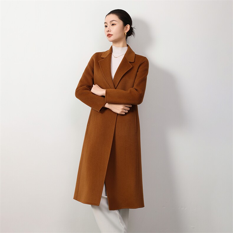 时尚百搭女士双面呢大衣羊毛显瘦修身气质优雅保暖舒适,女装双面呢大衣,岳达羊绒