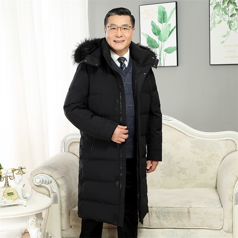 跑量大货中长款连帽鸭绒中老年羽绒服保暖纯色加厚上衣377p180,男装羽绒服,星座1602B（原101B-1）