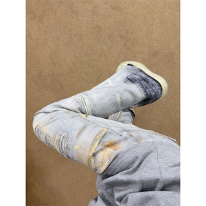 B221 美式ins高街暗黑宽松直筒3D印花牛仔裤LK25441-特P50控88图片