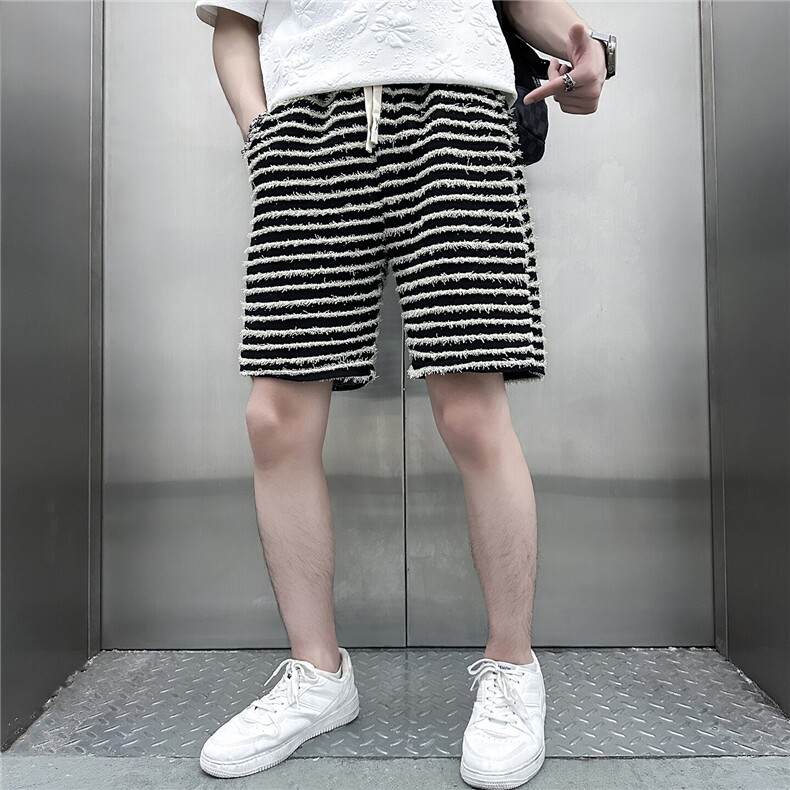 301C-DK34-48控68条纹休闲短裤男潮牌痞帅高级感社会小伙店主风,男装牛仔裤,星座301C（原B323）