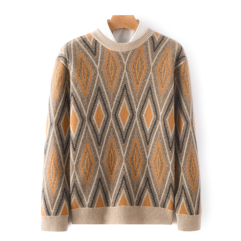 男士圆领长袖毛衣修身针织衫男装上衣时尚百搭羊毛，男装羊毛衫，琳华羊绒