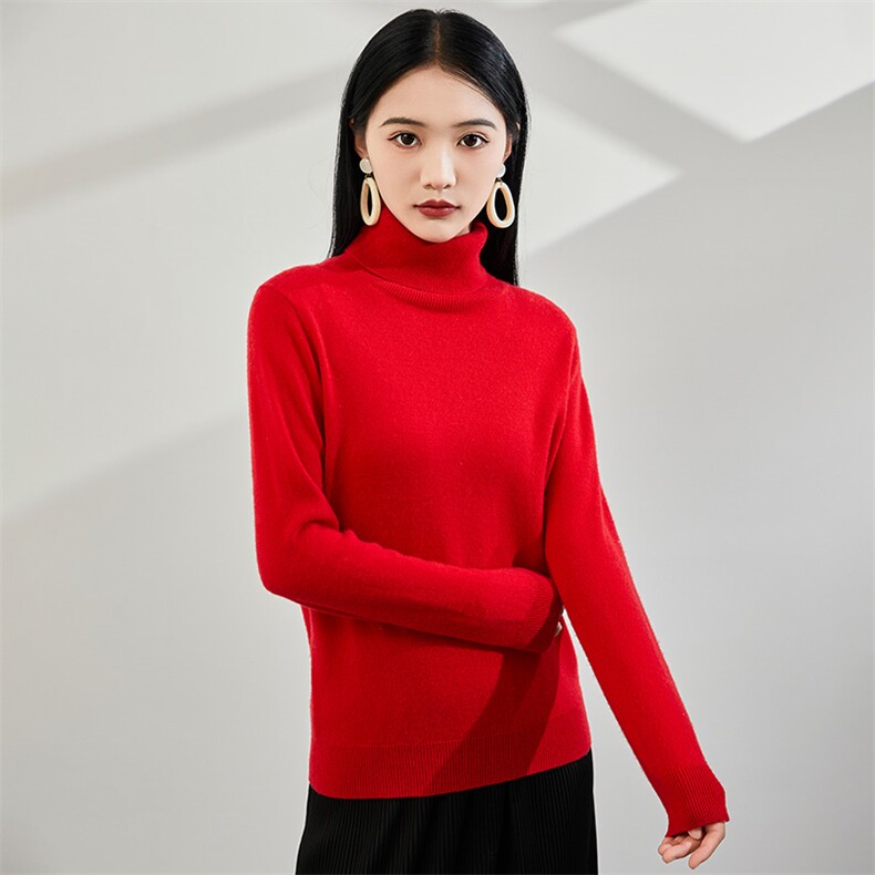 2024秋冬新款35%山羊绒女士净面高翻领羊绒衫,女装羊绒衫,润辉羊绒