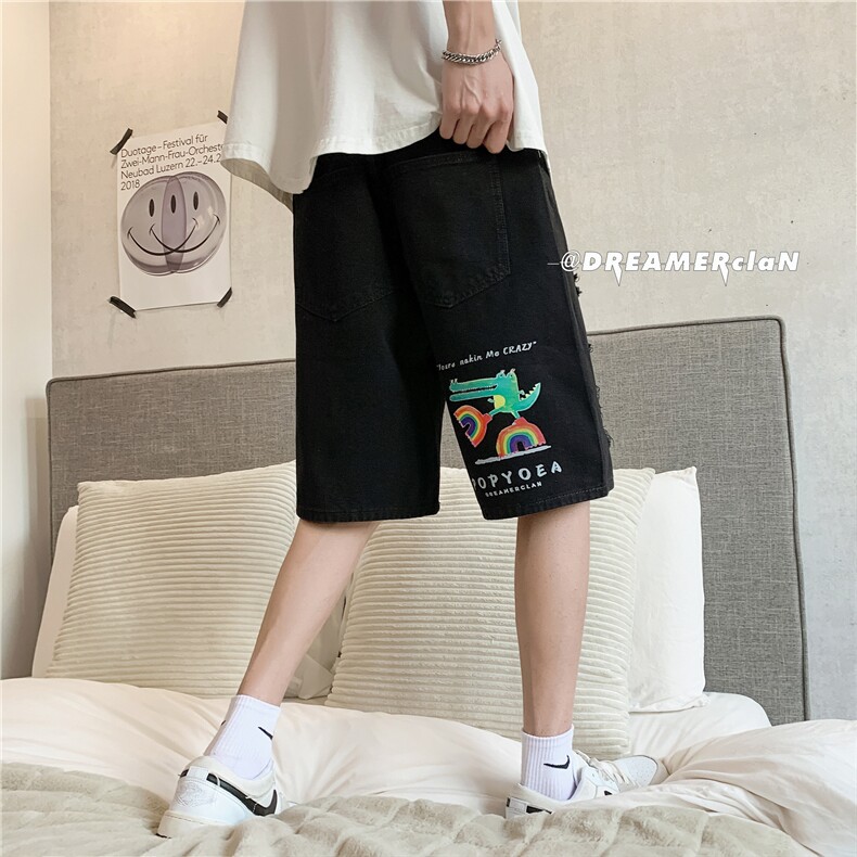 D2002-P40控58牛仔美式复古篮球裤子大码肥仔高街潮ins五分裤,男装牛仔裤,星座116