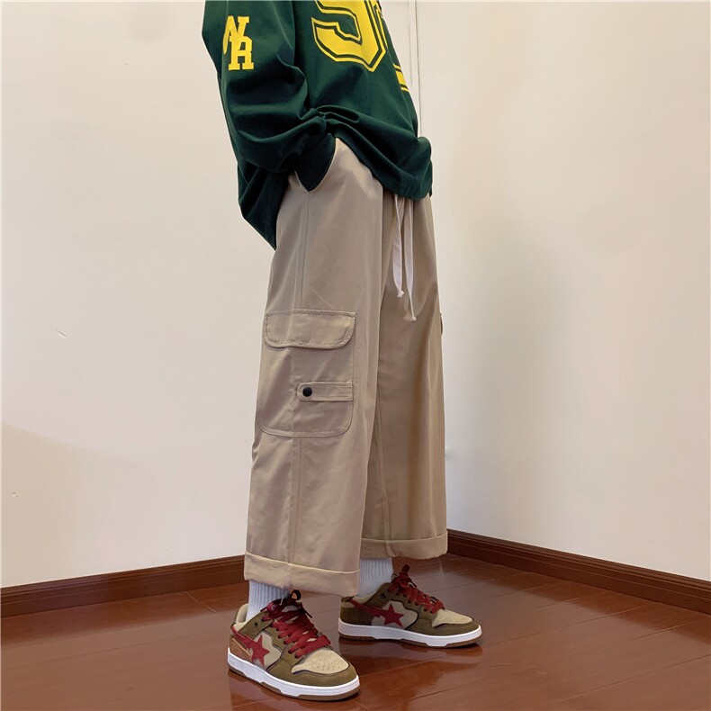 2023秋垂感拖地卡其色阔腿直筒工装裤227-2*C539*P55控78,男装休闲裤,星座227-2