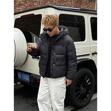 B16/P128控168冬季新款黑色潮酷连帽工装风加厚棉服外套男黑首1，男装棉衣，星座305B