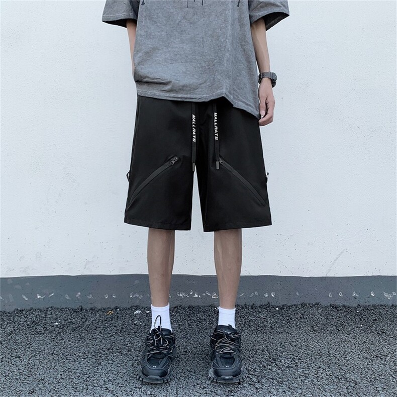 夏季薄款冲锋短裤男拉链直筒休闲高街运动日系美式青少年五分裤子,男装牛仔裤,星座410-7