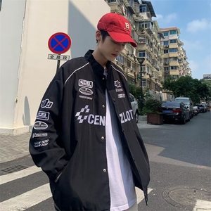 男秋季机车风毛呢刺绣棒球服夹克W164P65图片