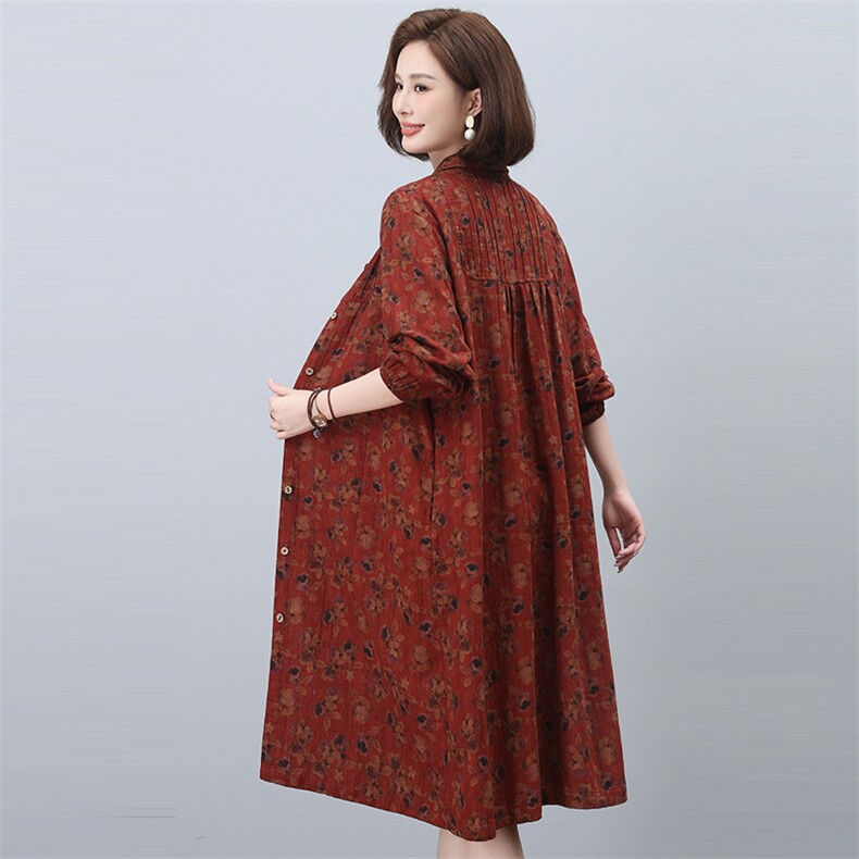 春季新款时尚花色衬衫连衣裙优雅显瘦长袖女装裙子,女装连衣裙,悦见她
