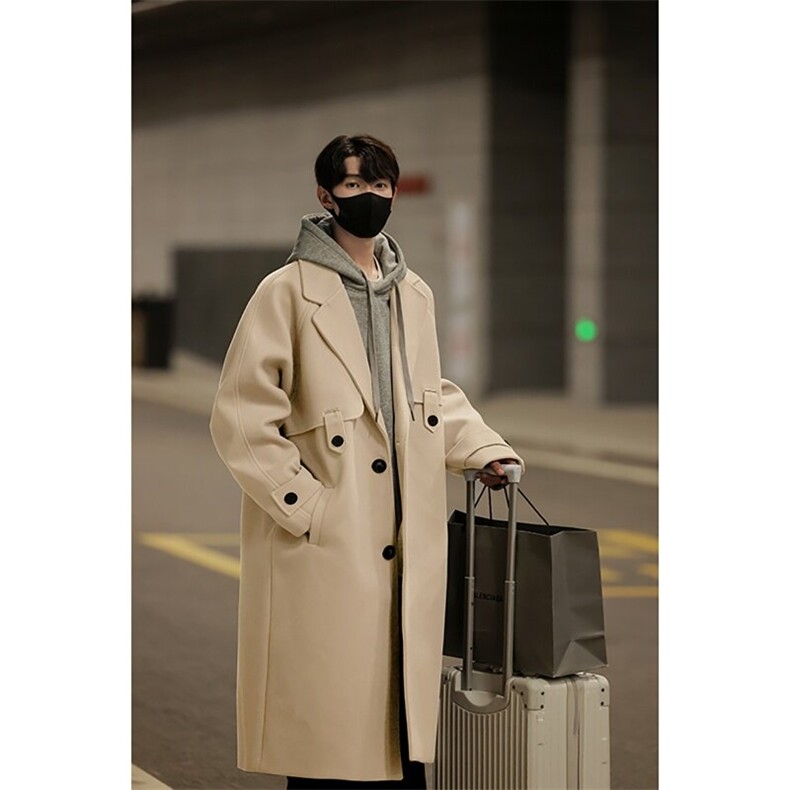 秋冬高级感毛呢大衣男中长款英伦韩系过膝风衣外套812-F325-P128，男装风衣，星座812