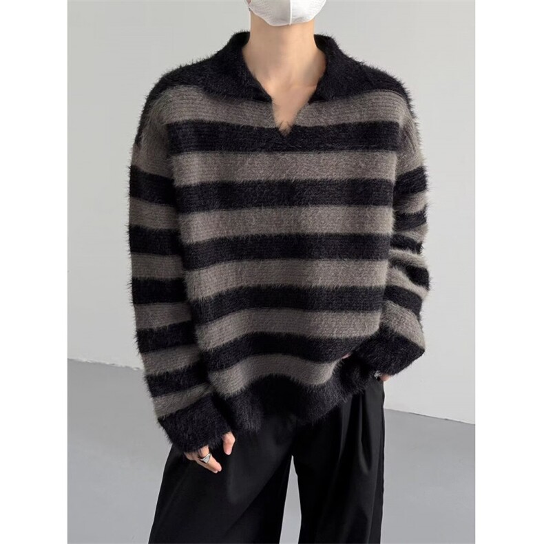 JY731-P56美式复古休闲慵懒风V领针织衫男纯色外套网图，男装针织衫/毛衣，星座1501-3