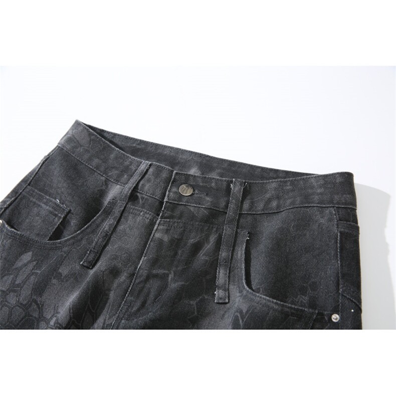 抖音品质黑色印花拼接褶皱设计宽松牛仔裤B315-K25836-特p45控88,男装牛仔裤,电商B315