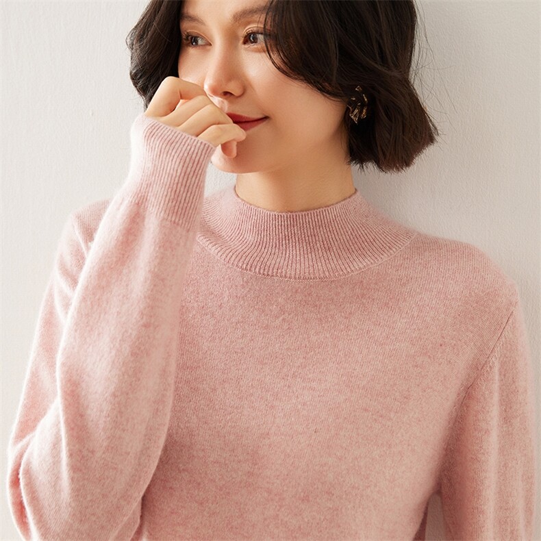 2024秋季新款女士半高领长袖短款套头衫通勤百搭，女装羊毛衫，澳煜绒