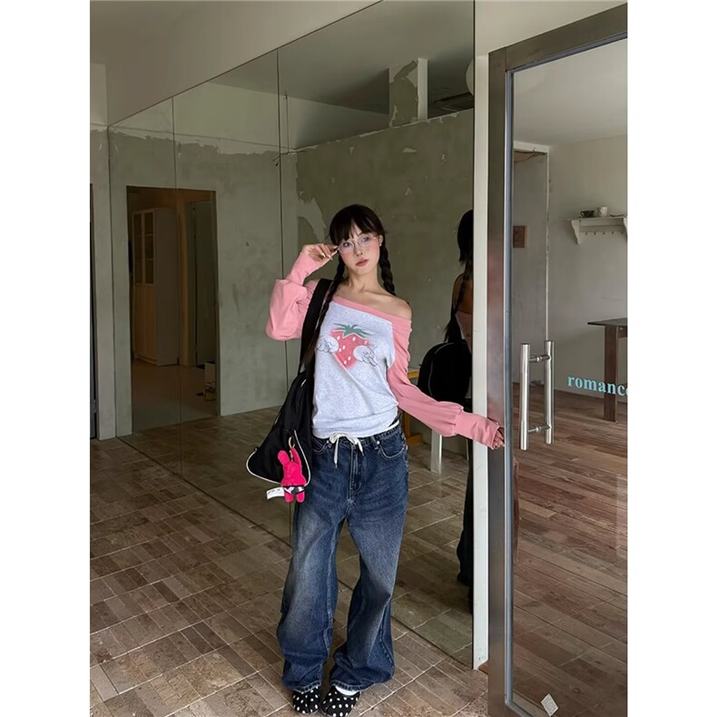 美式直筒微喇牛仔裤男女新款秋季复古高街阔腿宽松LB31366-P52,男装牛仔裤,星座1008