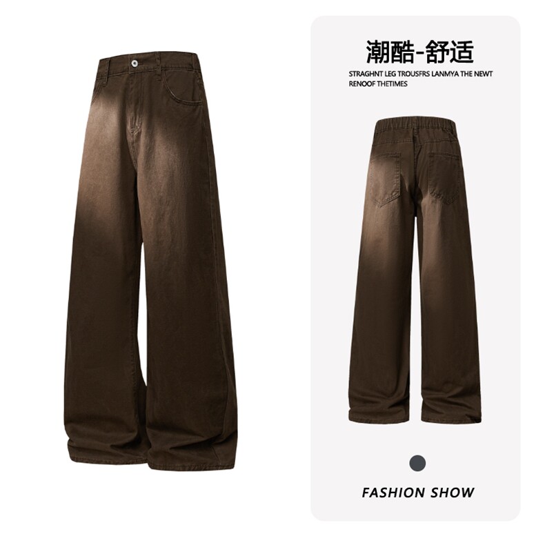 B221 美式ins高街斜切宽松微喇休闲洗褪牛仔裤LK25590-特P45控78图片